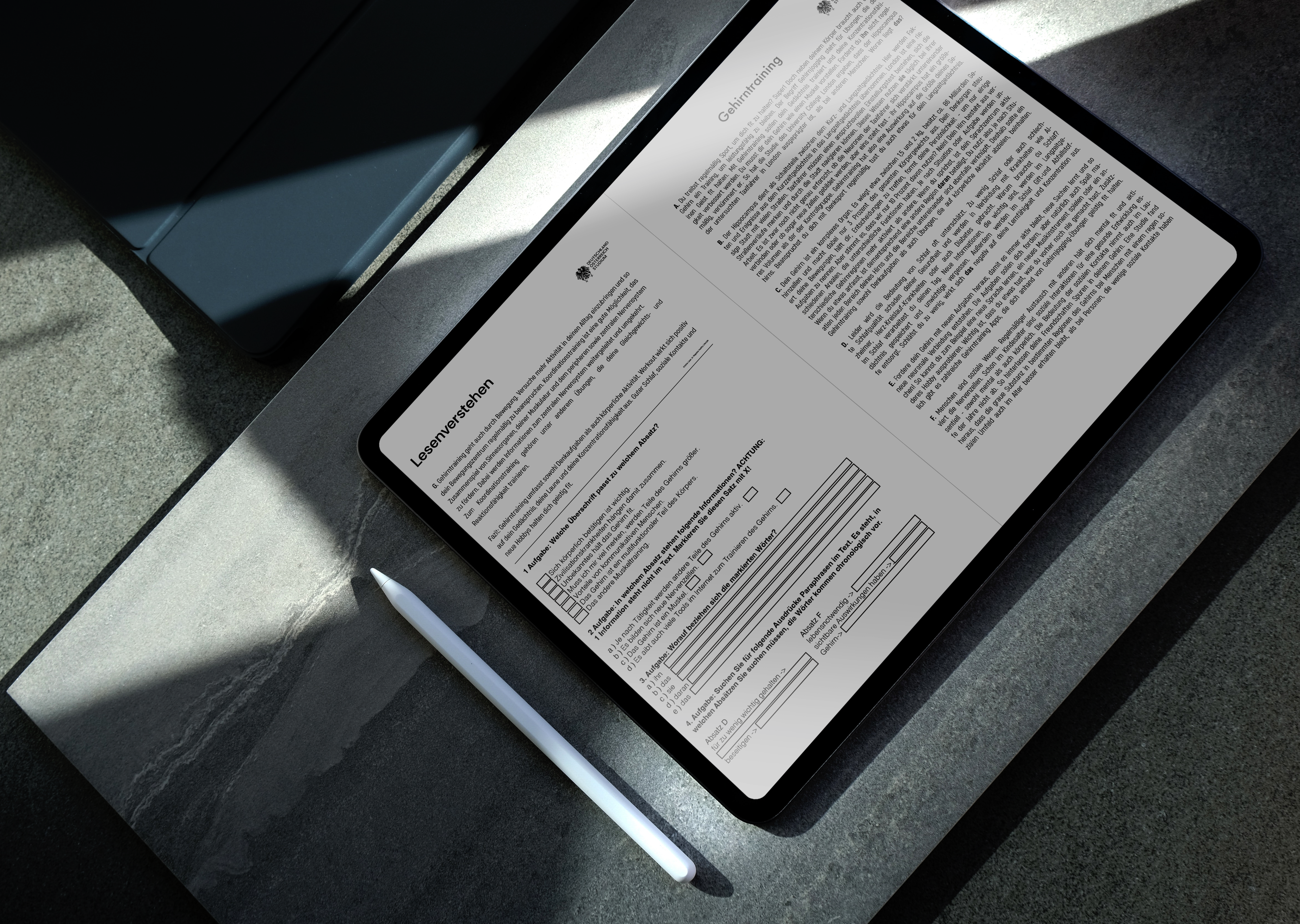 Hände halten ein iPad mit der Interaktiven Version des Studienkolleg-Buches