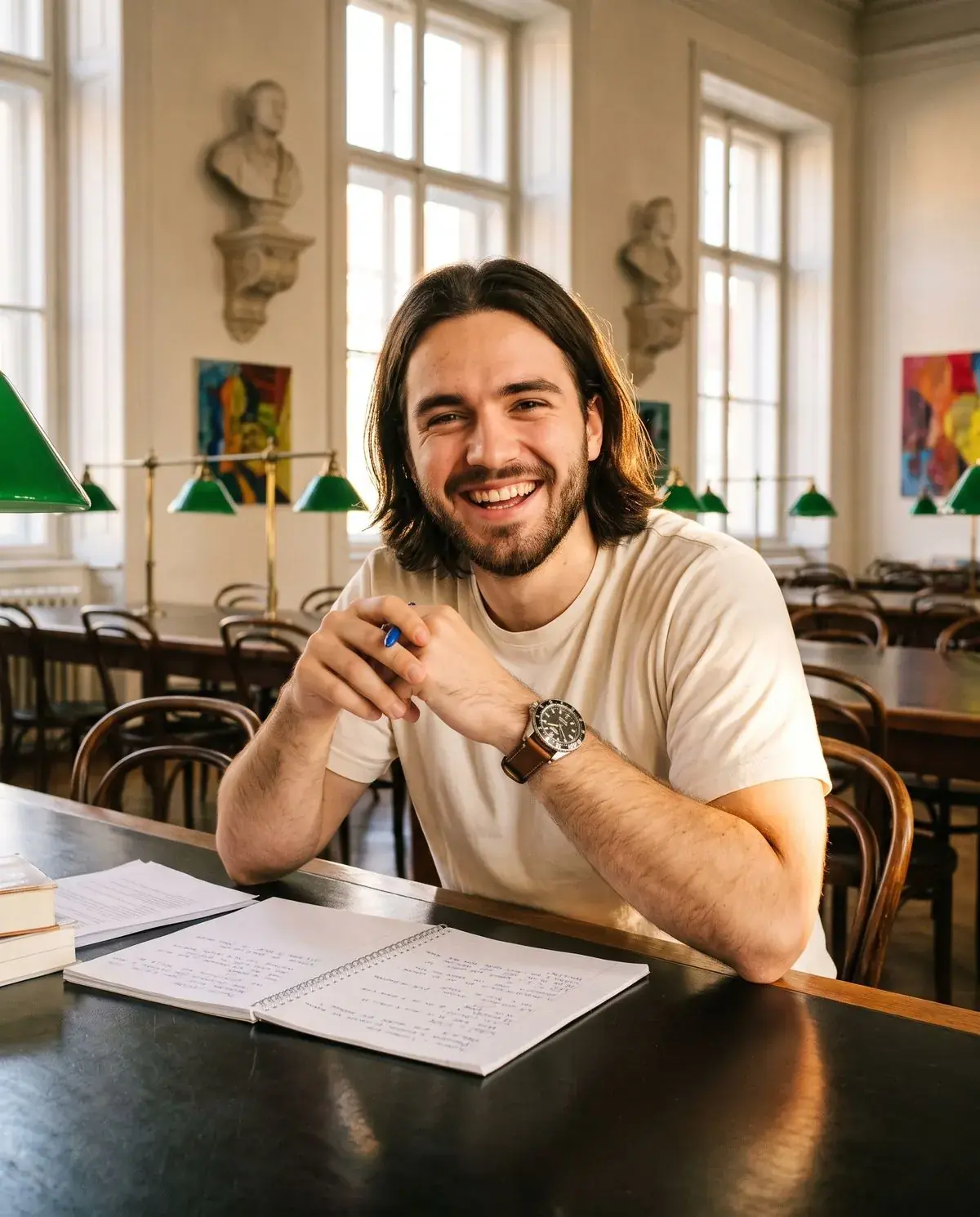 Estudia en Alemania Estudiante de maestría en una sala de lectura