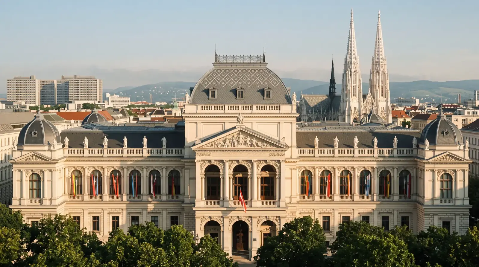 Estudia en Alemania Edificio principal de la Universidad de Viena, con las torres de la Votivkirche detrás